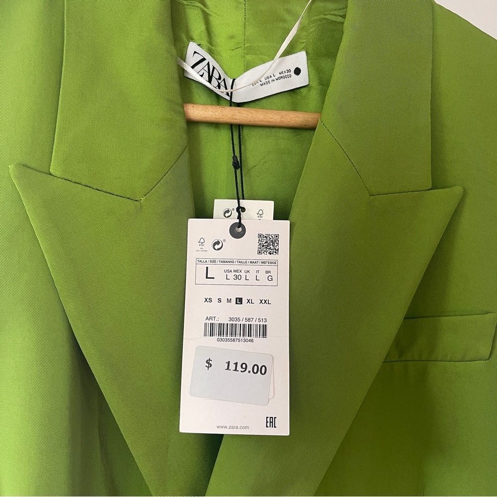 Zara Lime Green double breasted Blazer Vest with Belt L - Picture 3 of 6